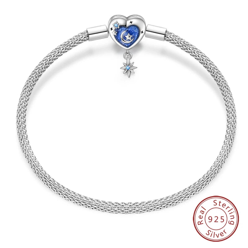 Bracelet en Argent 925 Original – Étoile, Lune & Trèfle Porte-Bonheur