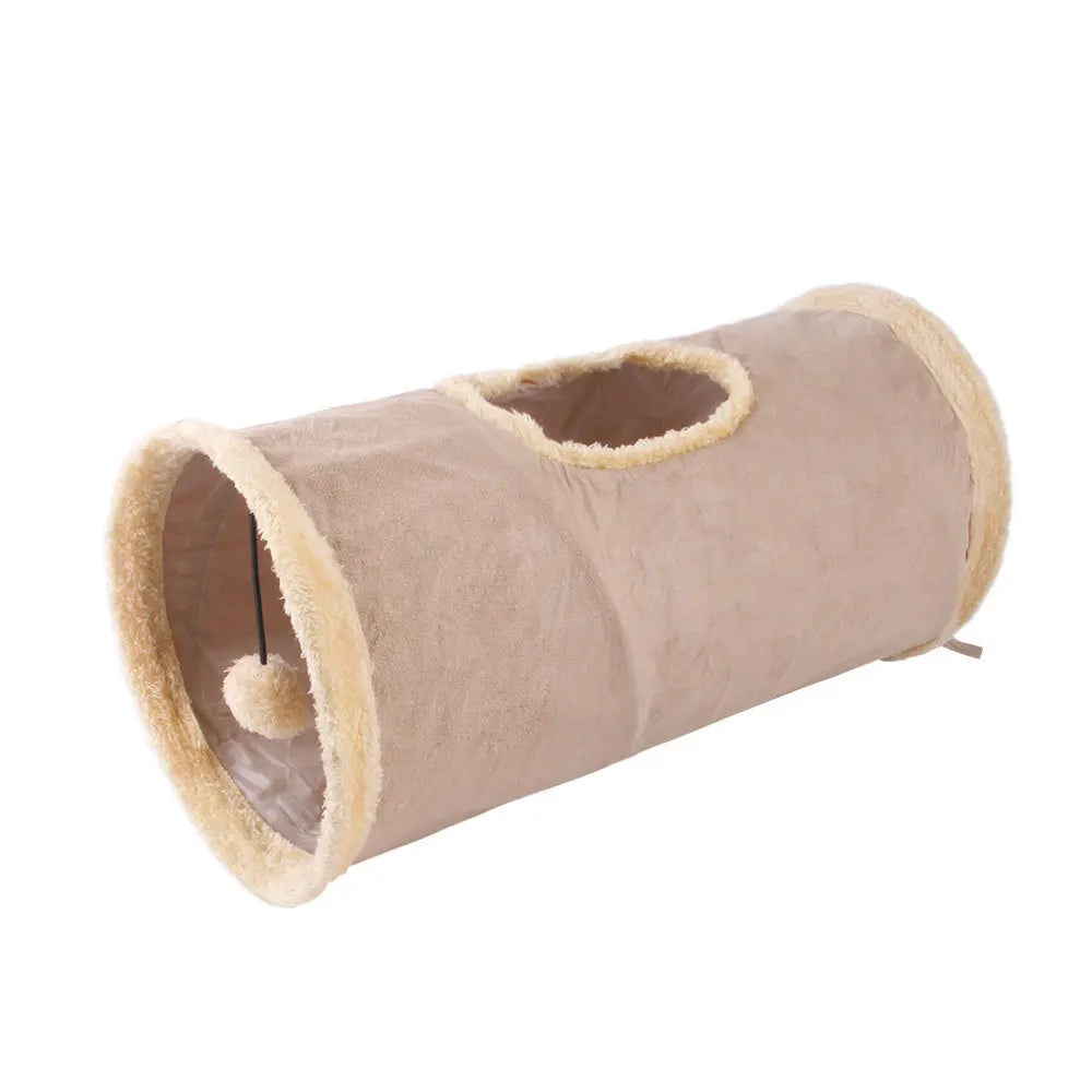 Tunnel en peluche suède pour chat — cachette de jeu