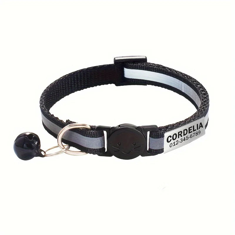 Collier réfléchissant personnalisable pour chat avec grelot — gravure offerte