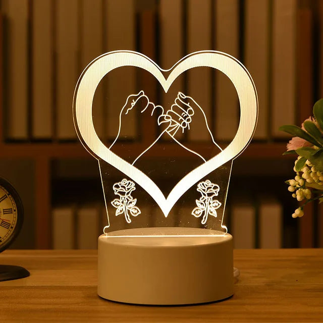 Lampe LED Acrylique 3D – Love Romantic & Ambiance Douce
