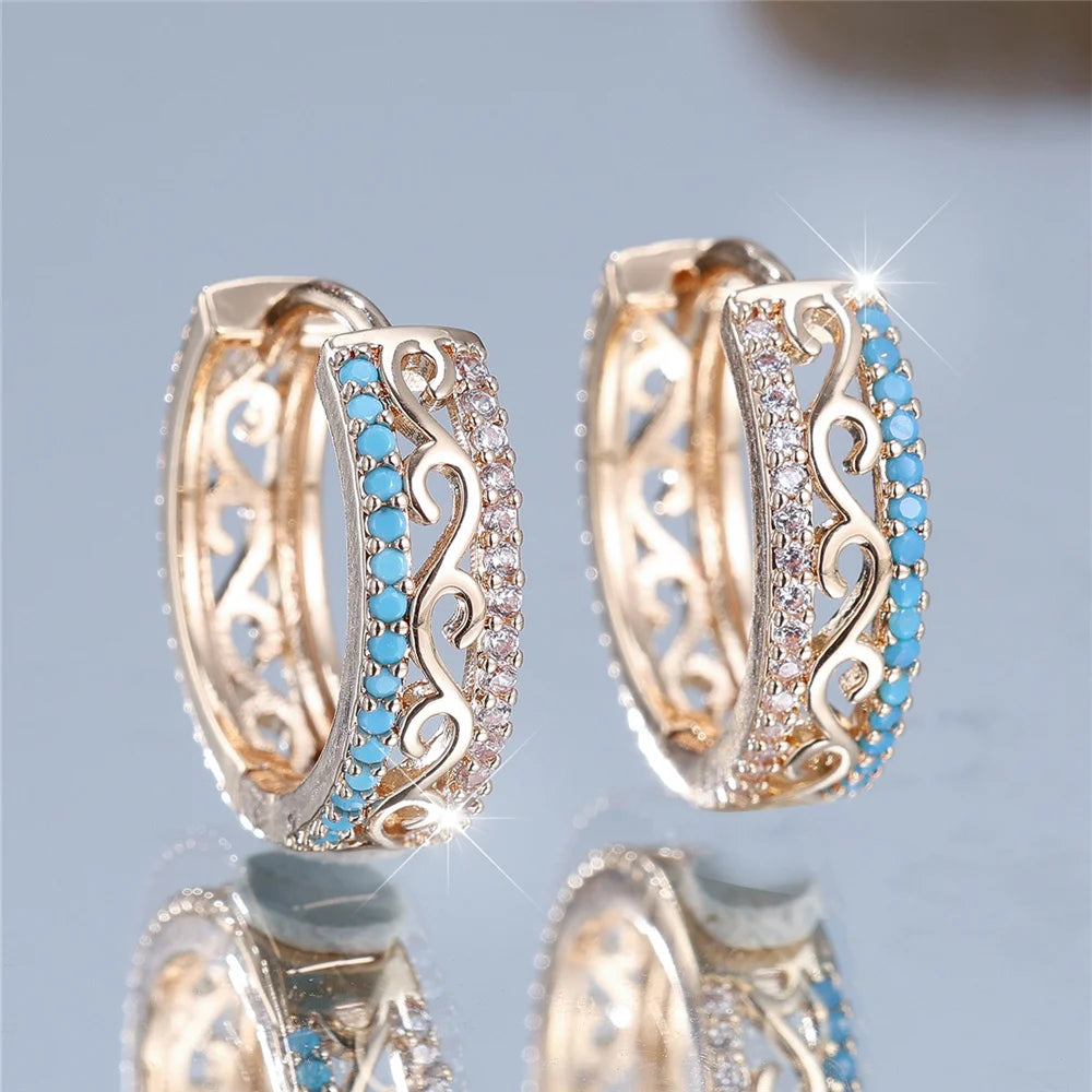 Boucles d’Oreilles Créoles Femme – Pierre Extron Vert & Blanc Doré