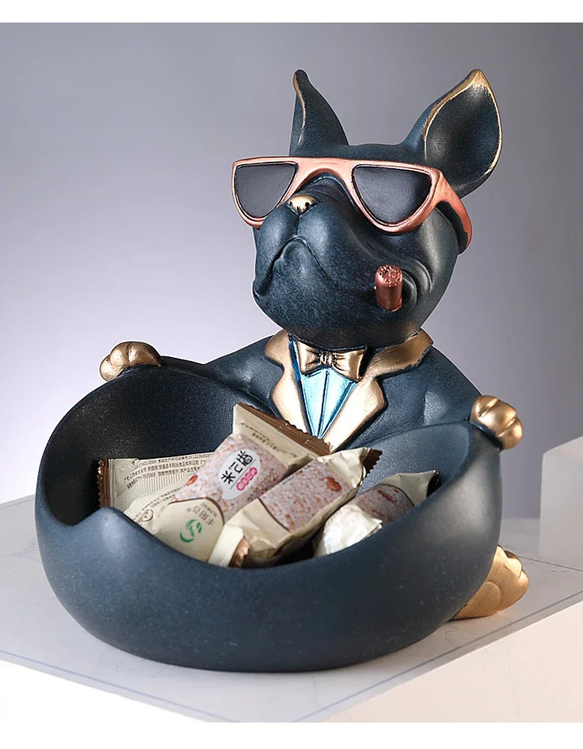Figurine Chien avec Boîte de Rangement – Statue Décorative en Résine