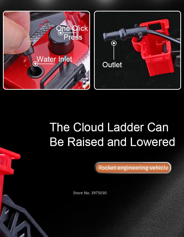 Modèle Camion de Pompier 1:32 – Son & Lumière, Échelle / Arroseur Rétractable