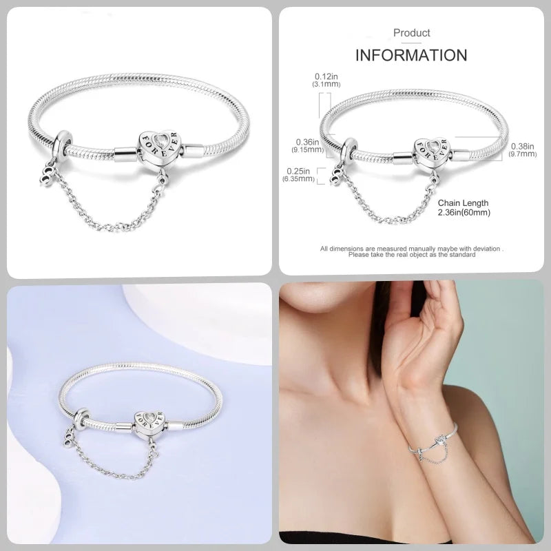 Bracelet en Argent 925 – Cœur Pavé Zircone & Infinity – 17 à 20 cm