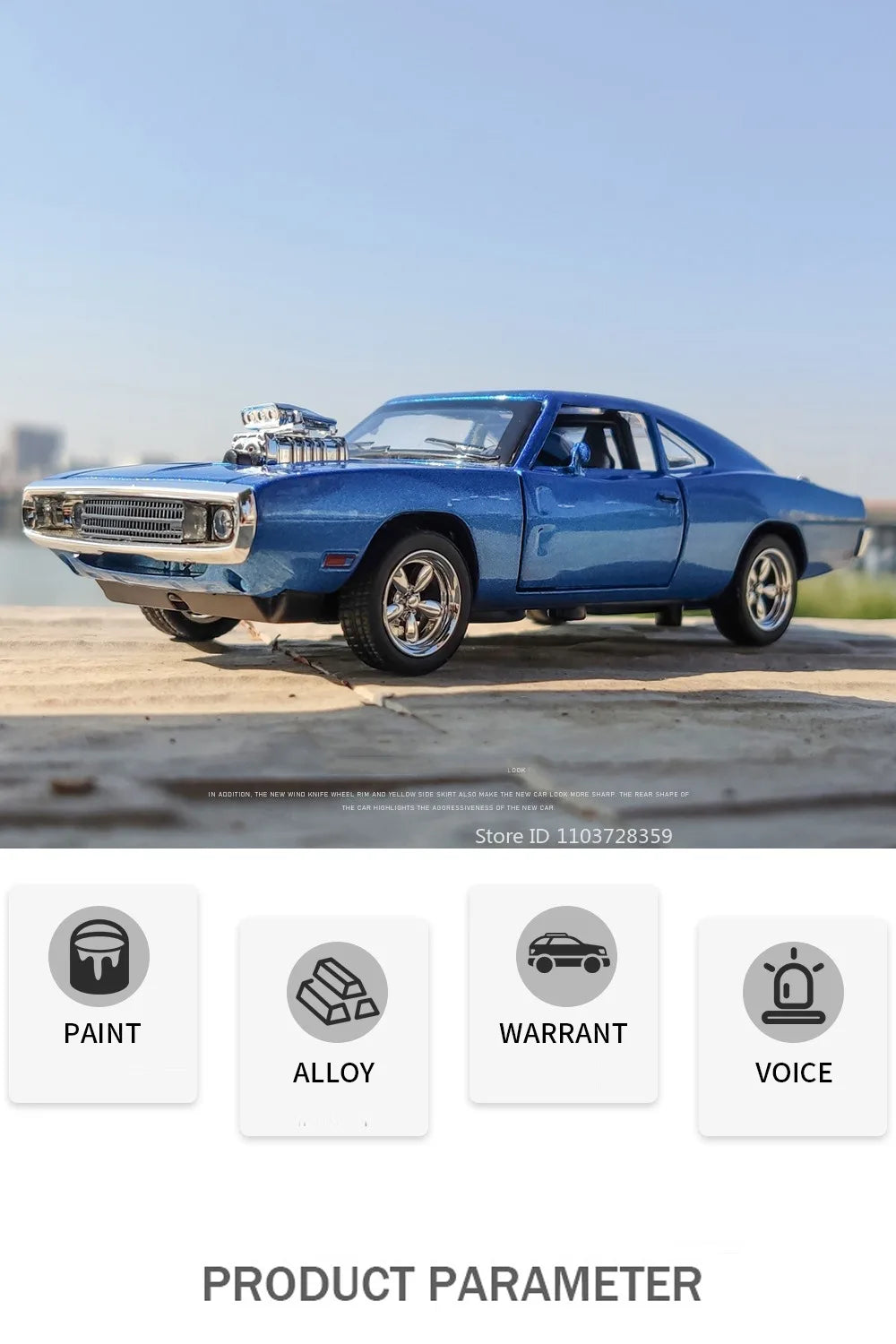 Eldorado Biarritz & Charger 1970 – Voitures Miniatures 1:32 en Alliage | Son & Lumière | Portes Ouvrantes