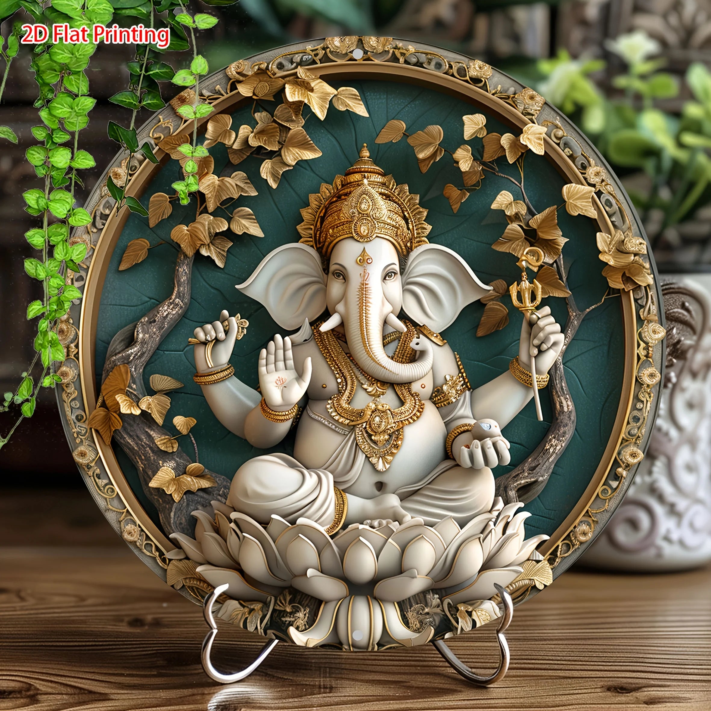 Panneau Mural Ganesha Vintage 2D – Aluminium Résistant aux Intempéries