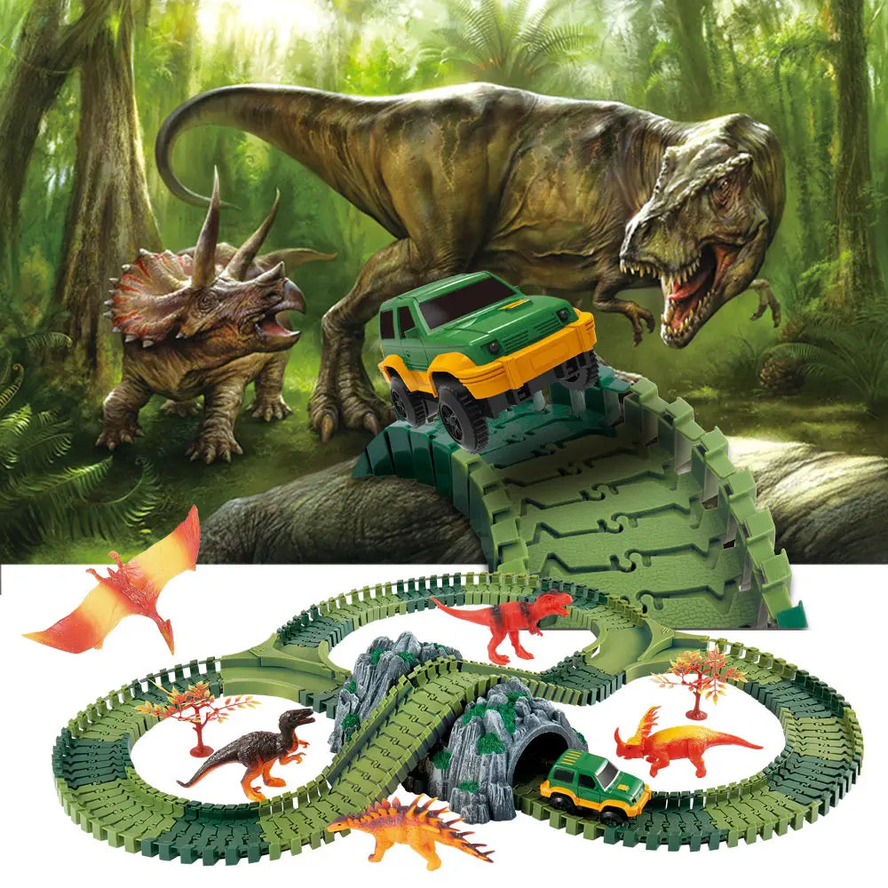 Piste de Course Dinosaure Flexible – Voiture Flash / Sans Lumière – Jouet Éducatif Enfants