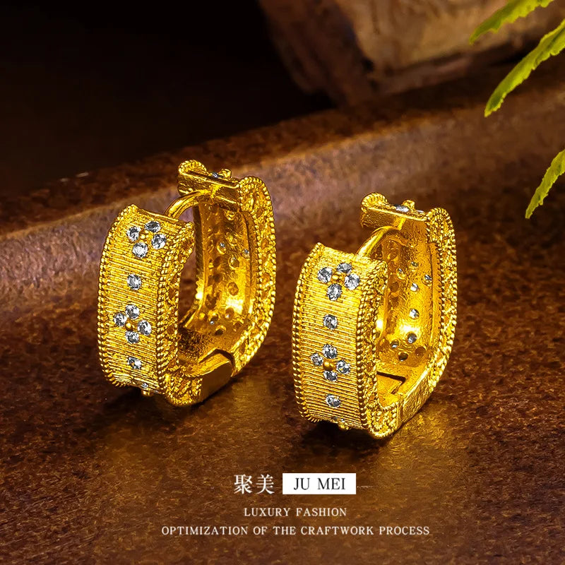 Boucles d’Oreilles Carrées Luxe – Design Géométrique Creux, Or 9999