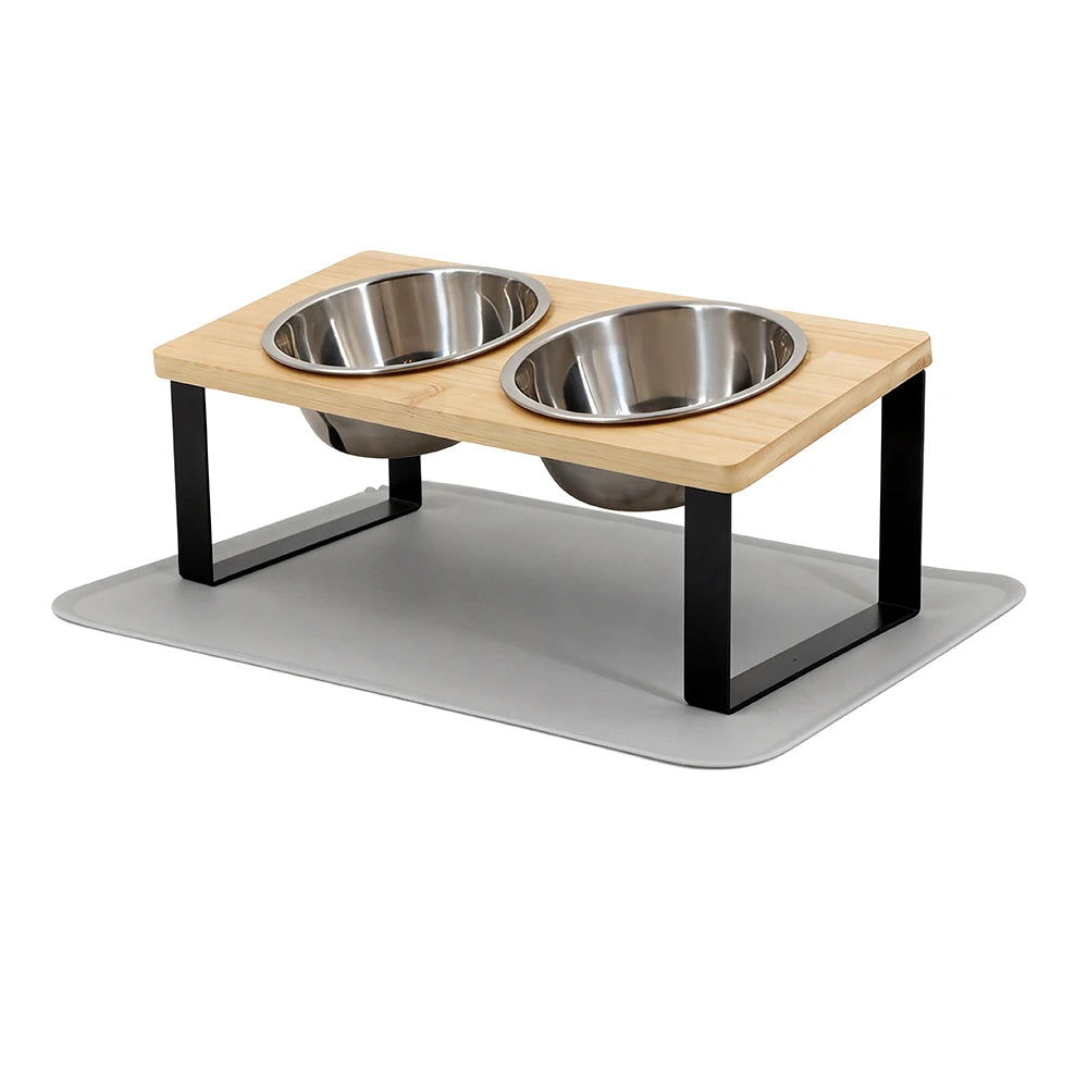 Gamelles surélevées inclinées en inox avec tapis pour chat — 15°