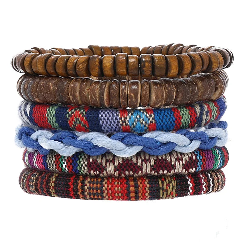 Bracelet Homme Luxe – Set de 4 Bracelets Tressés en Cuir (Style Ethnique Tribal)