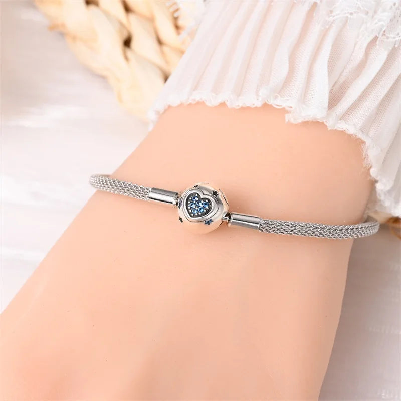 Bracelet en Argent 925 Original – Étoile, Lune & Trèfle Porte-Bonheur