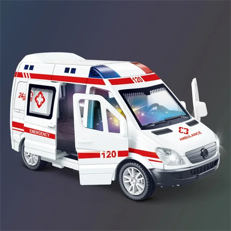 Mini Véhicule d’Urgence 1:32 en Alliage – Ambulance / Police (Son & Lumière)