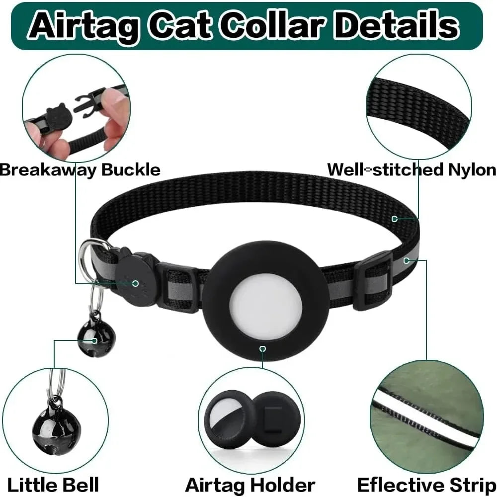 Collier de sécurité pour chat avec grelot — réfléchissant, support AirTag