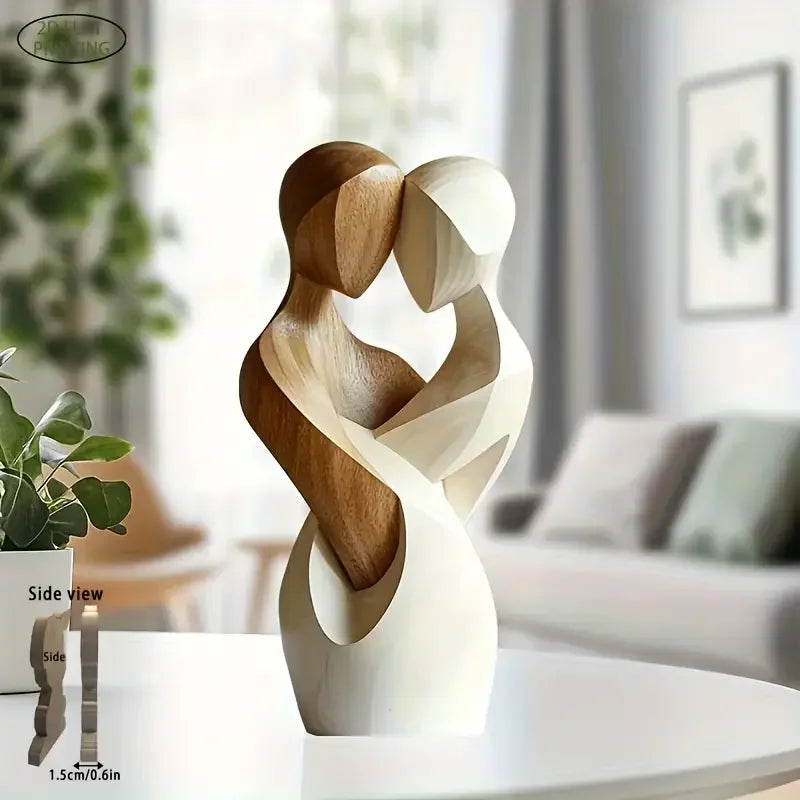Statue Couple en Bois – Décoration Moderne 2D (Ornement Élégant)
