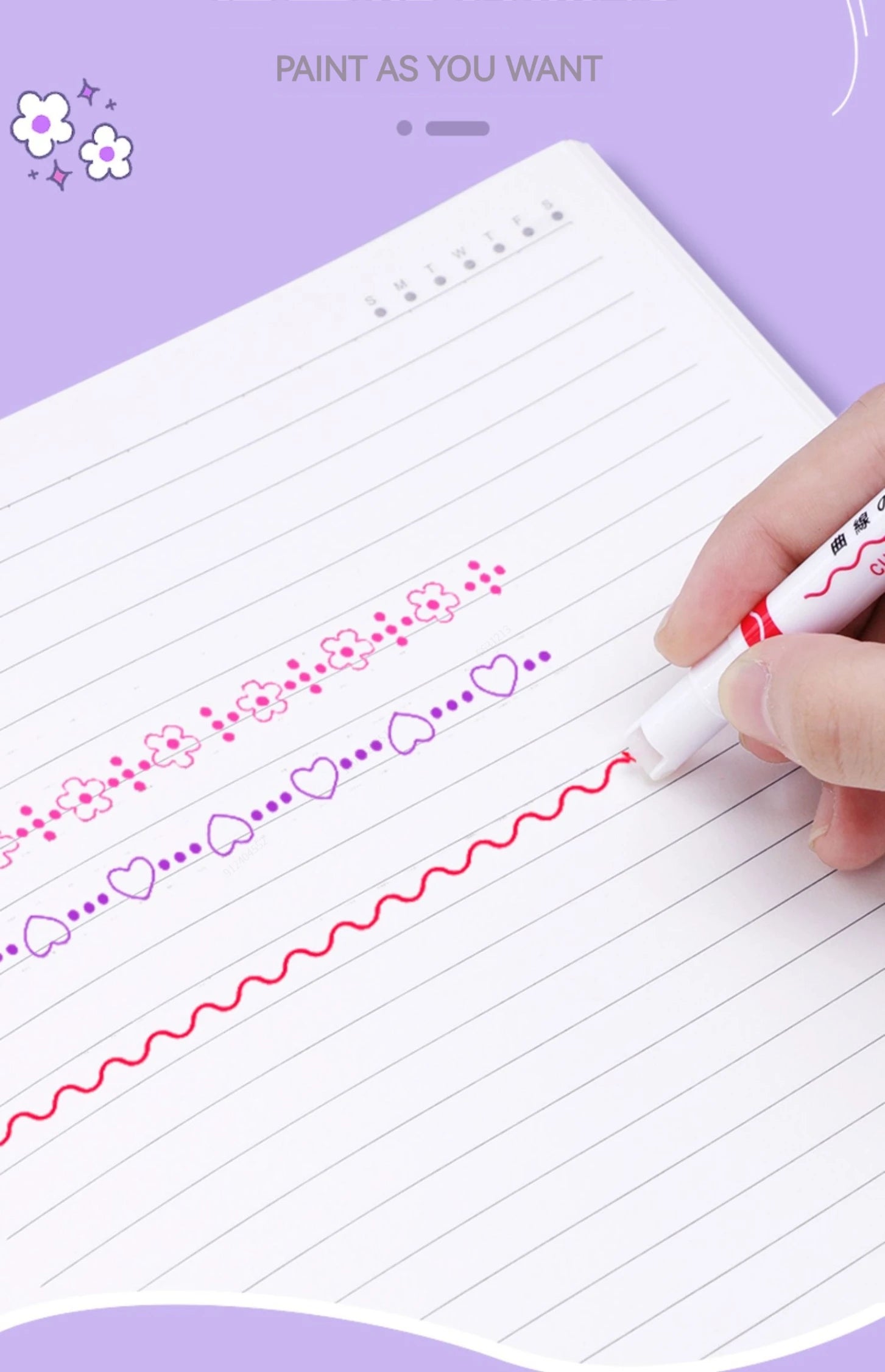 Surligneurs Ligne Fleur – 6 couleurs (Roller Flower Highlighter)