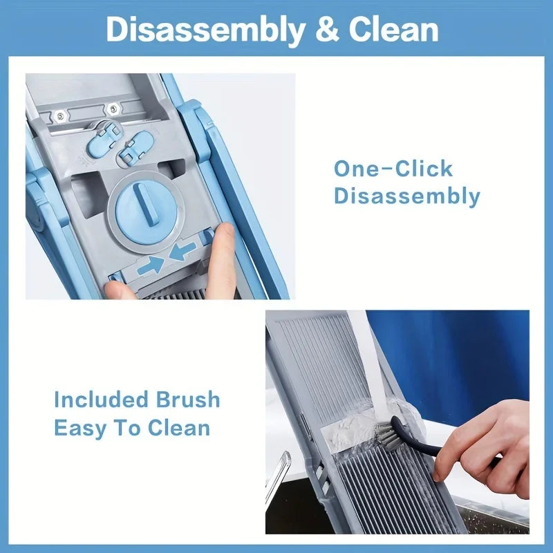 Trancheuse à Légumes Sécurisée 4-en-1 – Julienne & Coupe Réglable (Bleu Ciel)