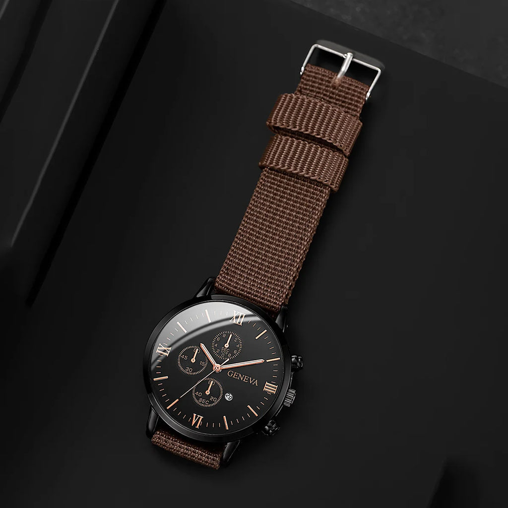 Montre Quartz Homme + Bracelets – Nylon / Cuir – Set 4 ou 5 pièces (Sans Boîte)