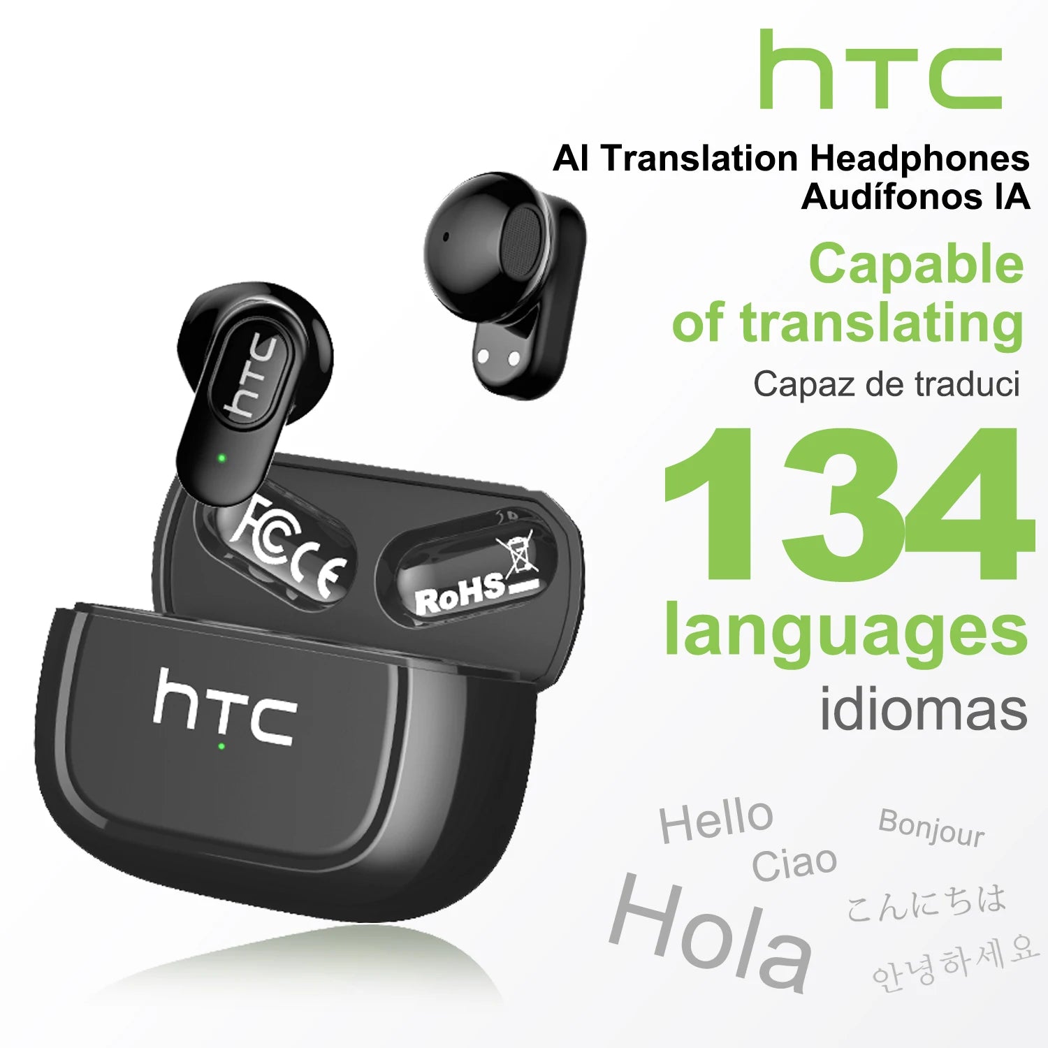 HTC NE51 – Écouteurs Bluetooth TWS Traducteur AI Ultra-Légers