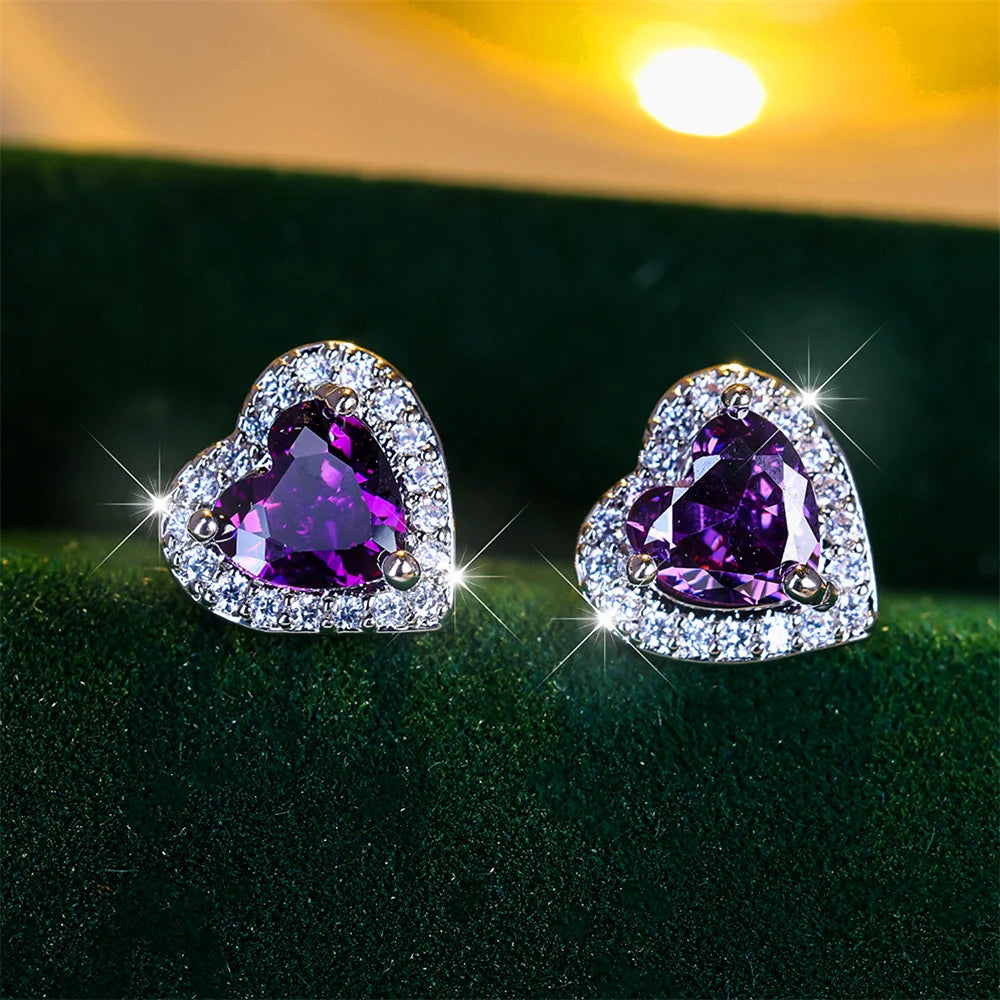 Boucles d’Oreilles Cœur Femme – Cristal CZ Vintage Multicolore