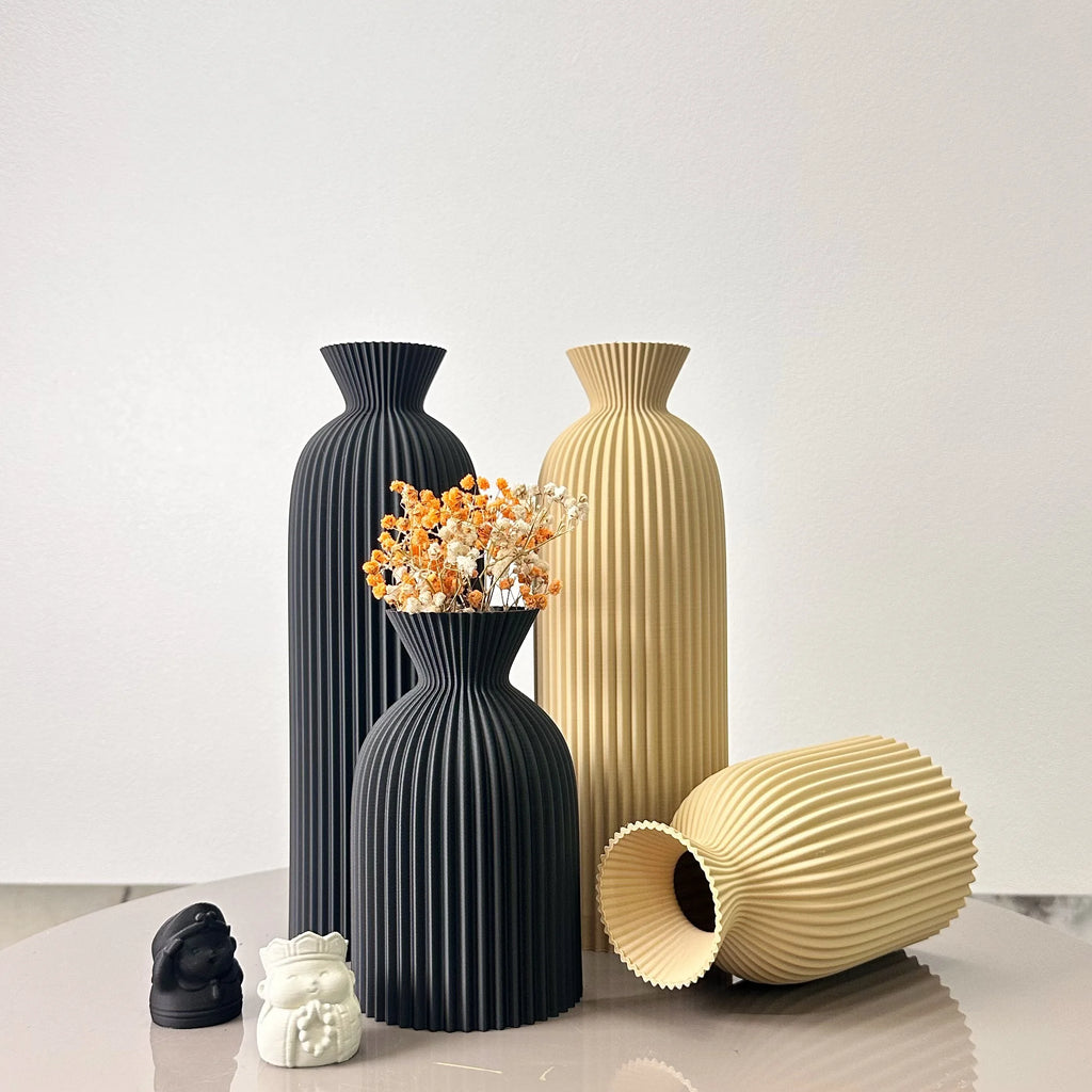 Vase Décoratif Ondulé – Lot de 2 – Design Moderne pour Fleurs Séchées