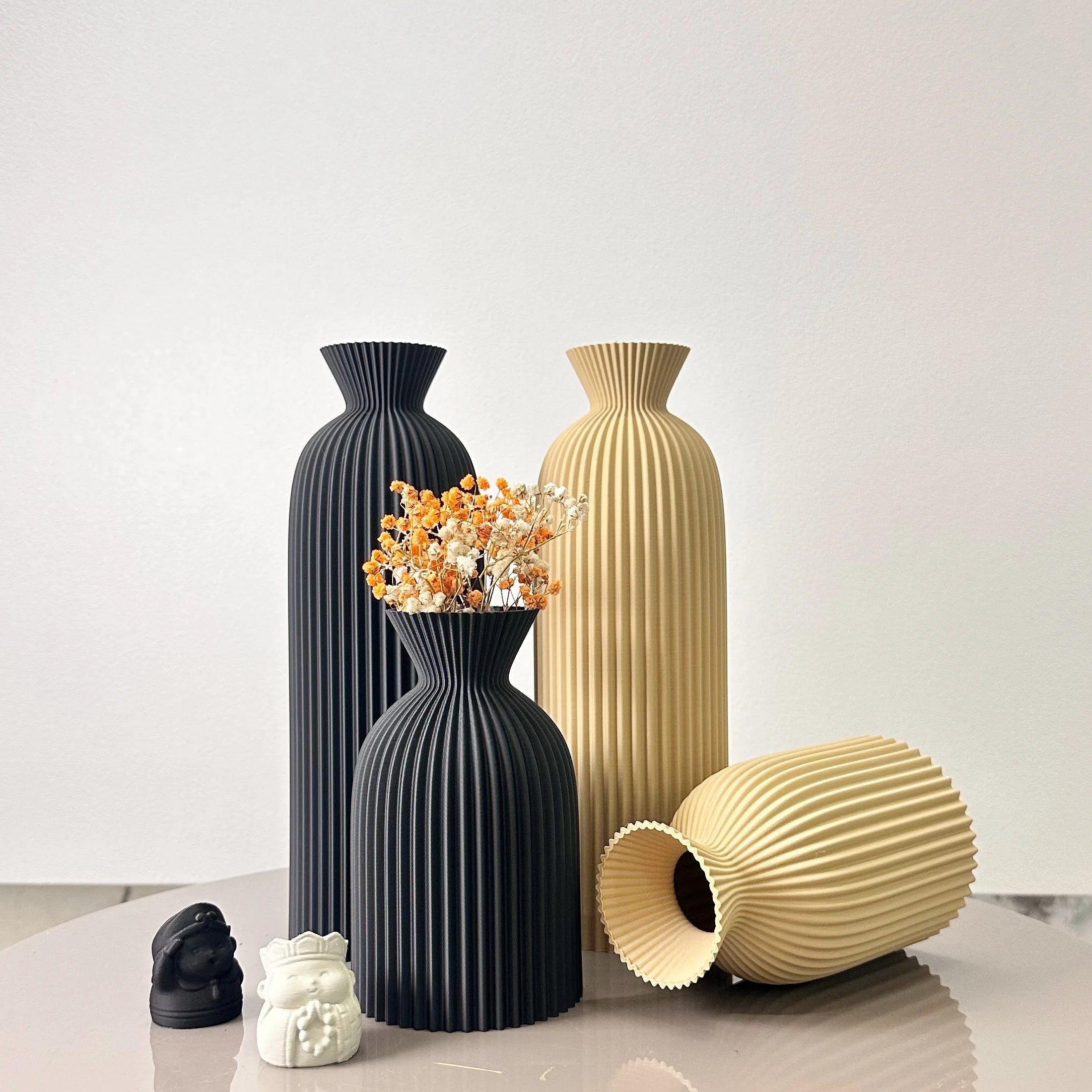 Vase Décoratif Ondulé – Lot de 2 – Design Moderne pour Fleurs Séchées