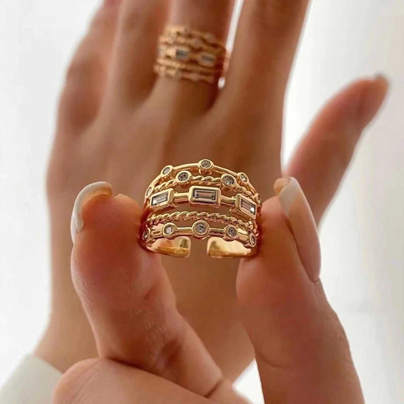 Bague Soleil Plaquée Or 18K – Pierre Naturelle & Design Creux Luxe