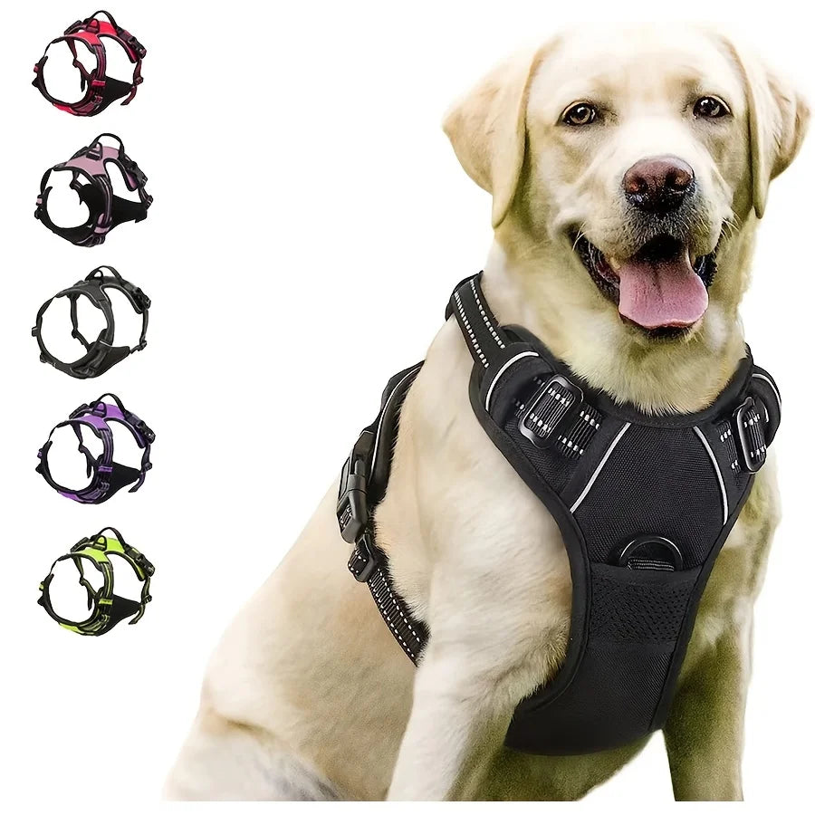 Harnais anti-traction réfléchissant pour chien — attache avant et poignée