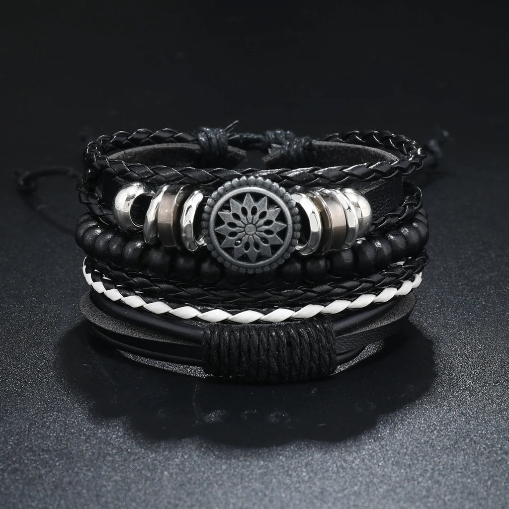 Bracelet Homme Luxe – Set de 4 Bracelets Tressés en Cuir (Style Ethnique Tribal)