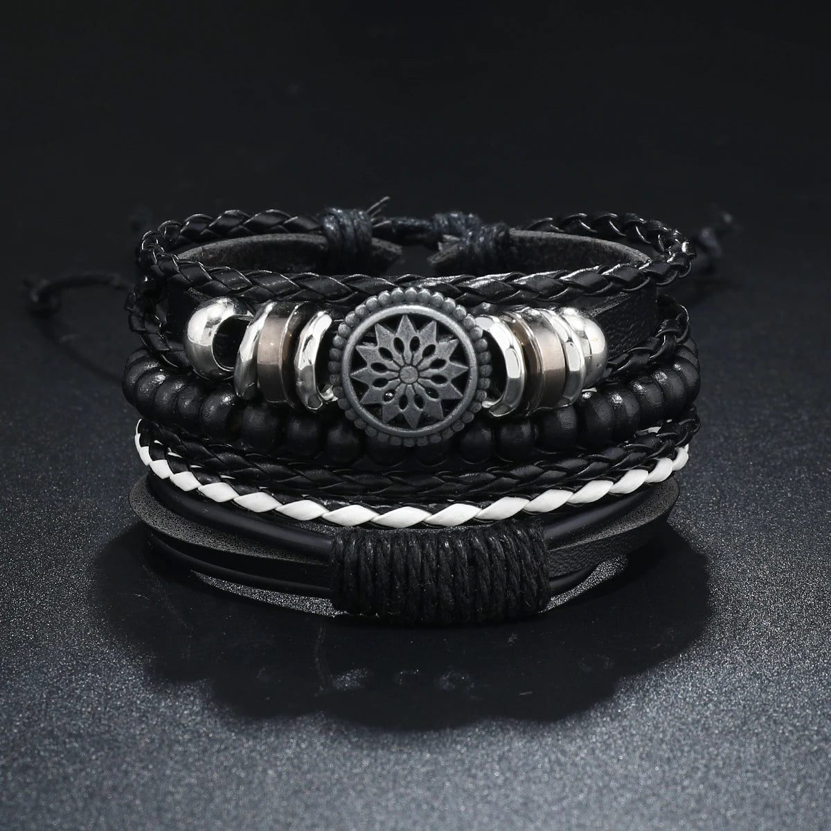 Bracelet Homme Luxe – Set de 4 Bracelets Tressés en Cuir (Style Ethnique Tribal)
