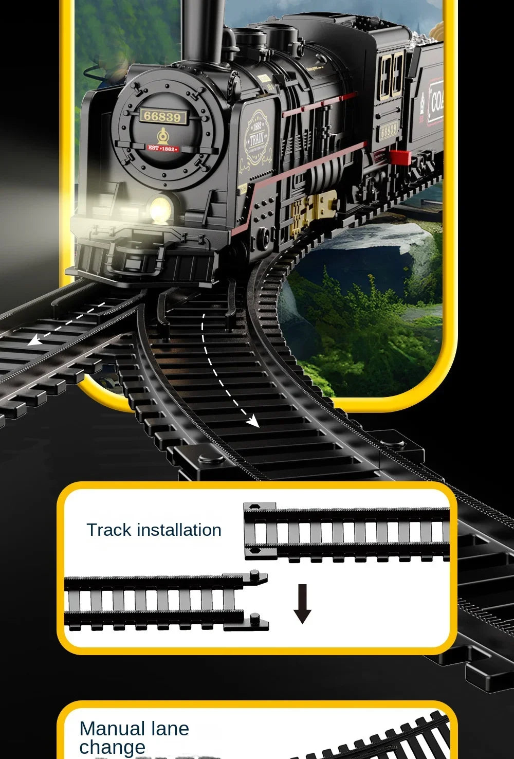 Train Électrique Rétro – Locomotive à Vapeur & Wagon Fret – Pistes Haute Vitesse (Plusieurs Sets)