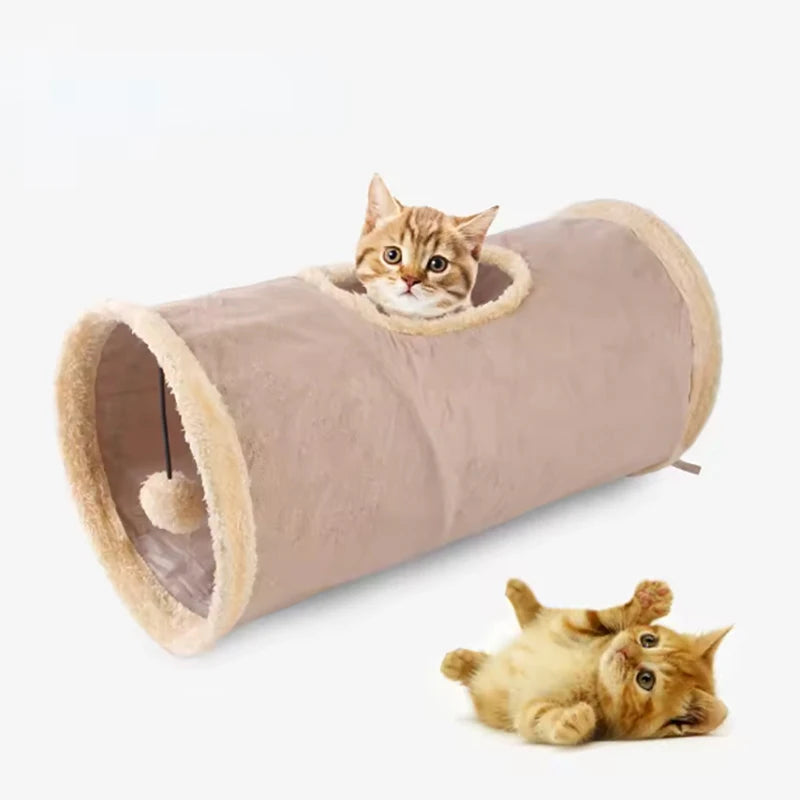 Tunnel en peluche pliable pour chat — suède douillet