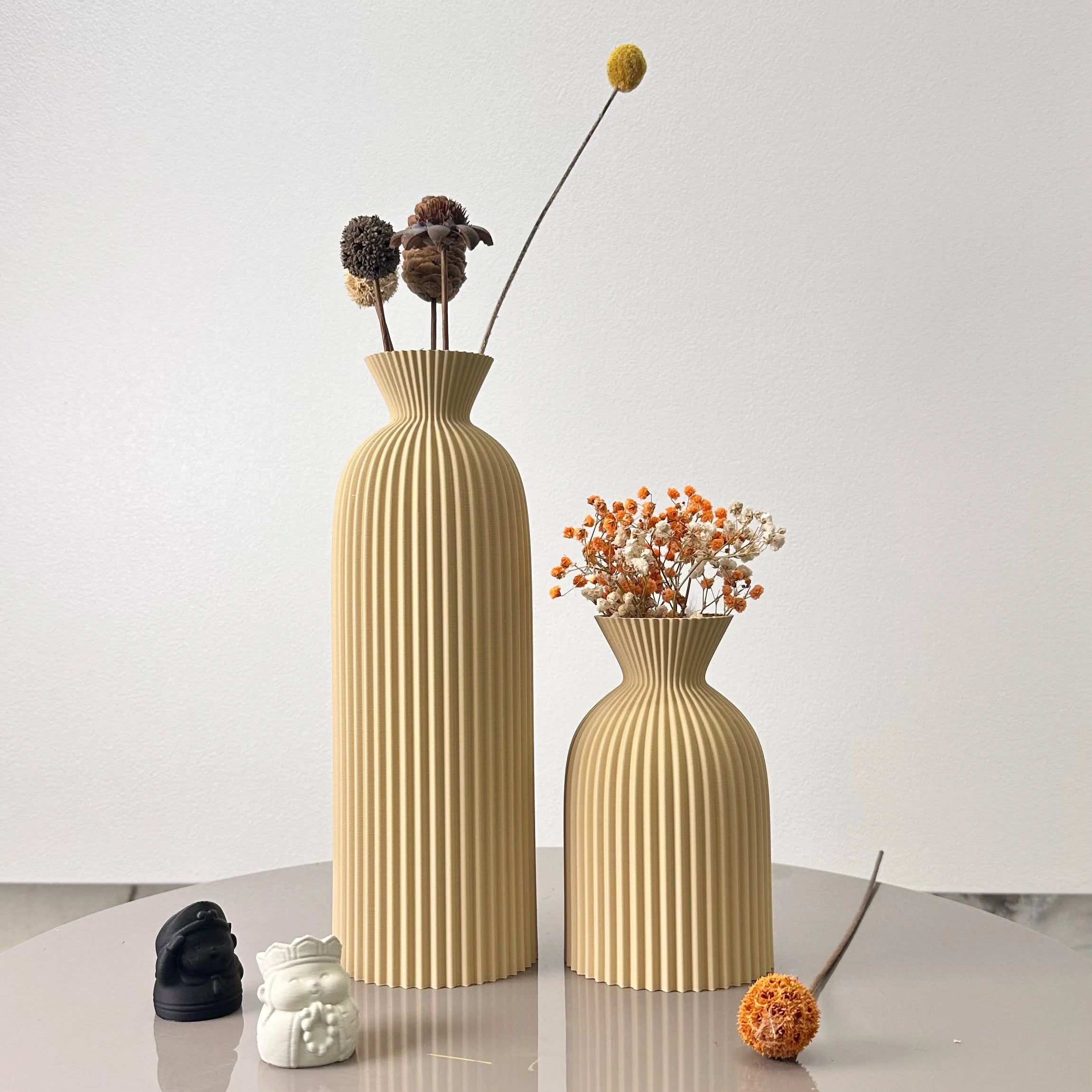 Vase Décoratif Ondulé – Lot de 2 – Design Moderne pour Fleurs Séchées