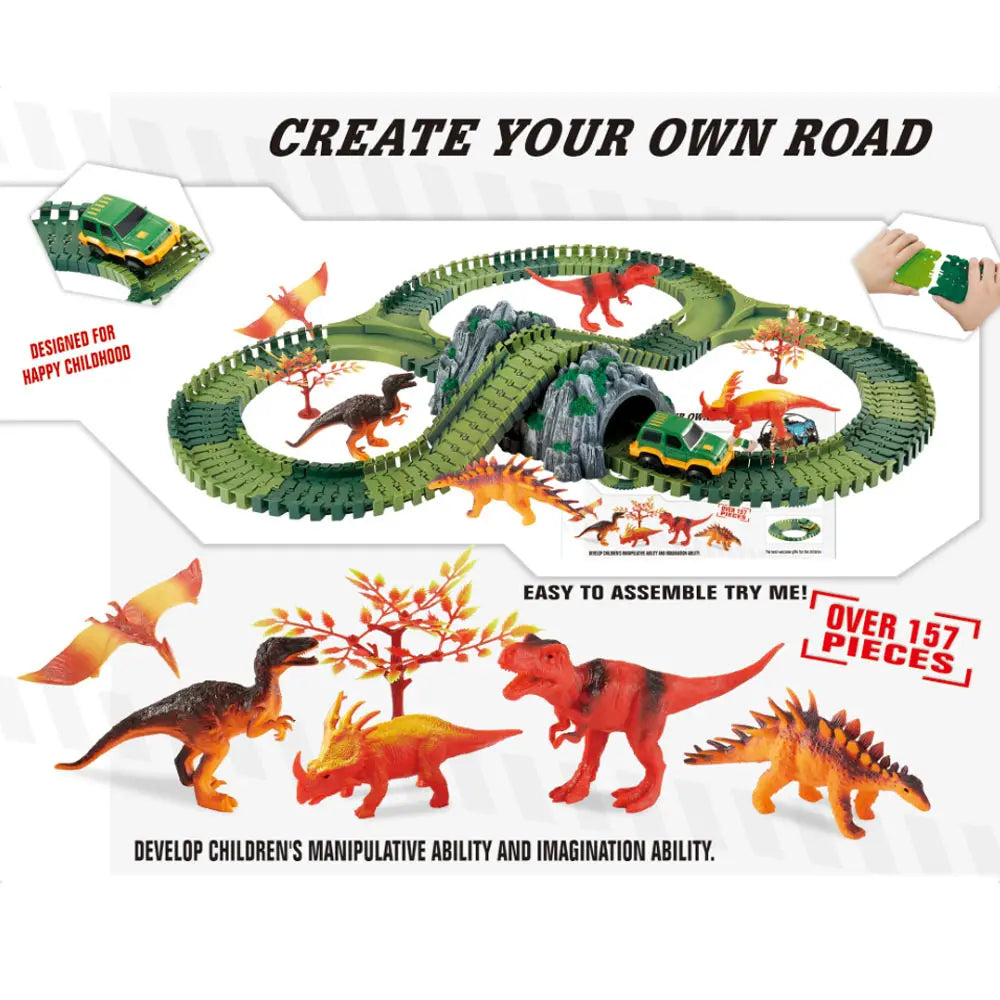 Piste de Course Dinosaure Flexible – Voiture Flash / Sans Lumière – Jouet Éducatif Enfants