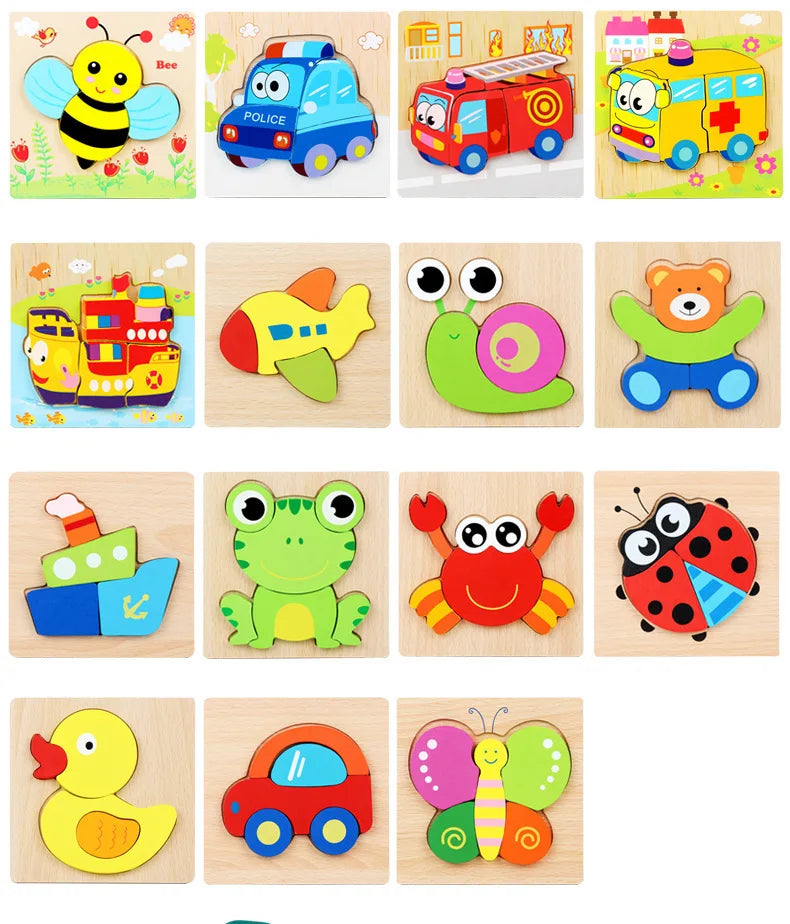 Puzzle 3D en Bois – Animaux • Apprentissage Précoce Montessori