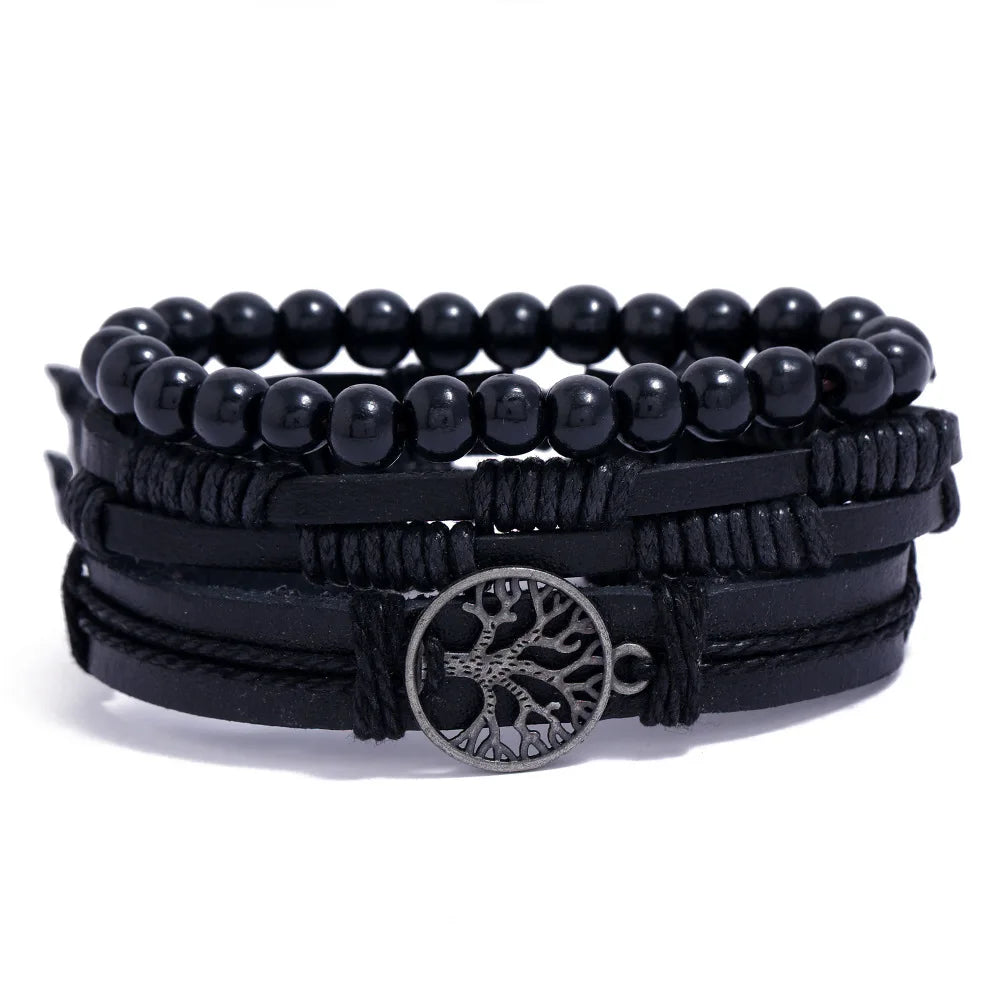 Bracelet Homme Luxe – Set de 4 Bracelets Tressés en Cuir (Style Ethnique Tribal)
