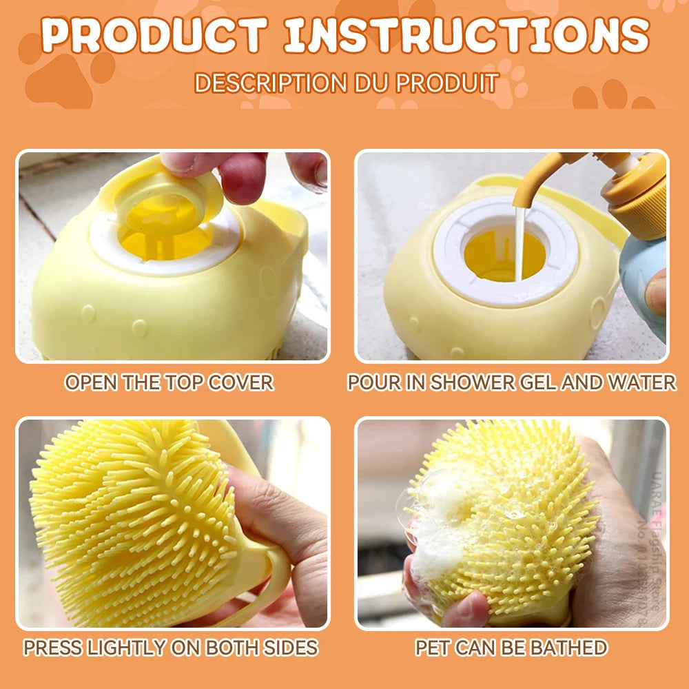 Brosse de bain en silicone pour chien et chat — distributeur de shampoing