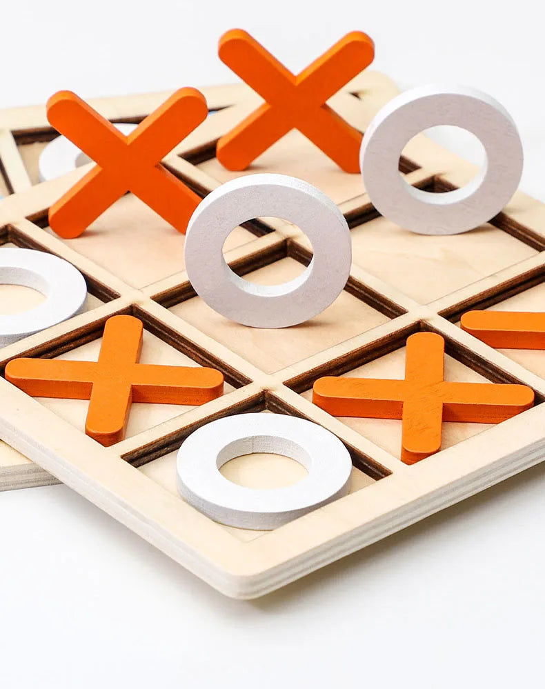 Puzzle d’Échecs Montessori XO – Formes Géométriques 3D – Jeu Éducatif en Bois (3+)