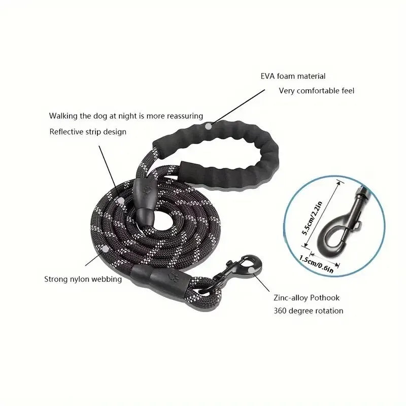 Laisse réfléchissante à poignée rembourrée pour chien — corde double robuste