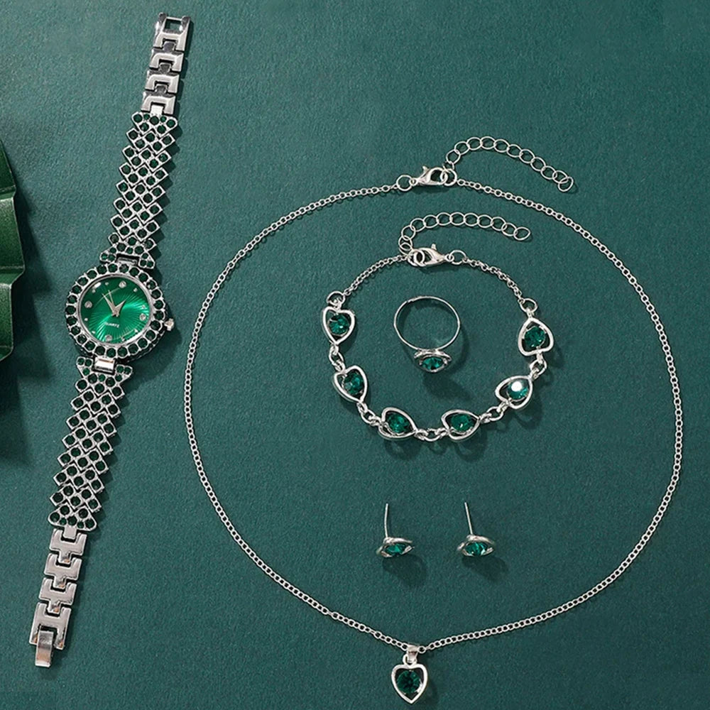 Montre Femme « Emerald Luxe » – Strass, Quartz & Bracelet Métal – Élégante & Mode