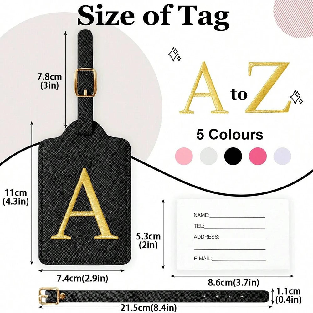 Étiquette de Bagage Personnalisée en Cuir PU – Lettre Initiale A–Z avec Protection Confidentialité