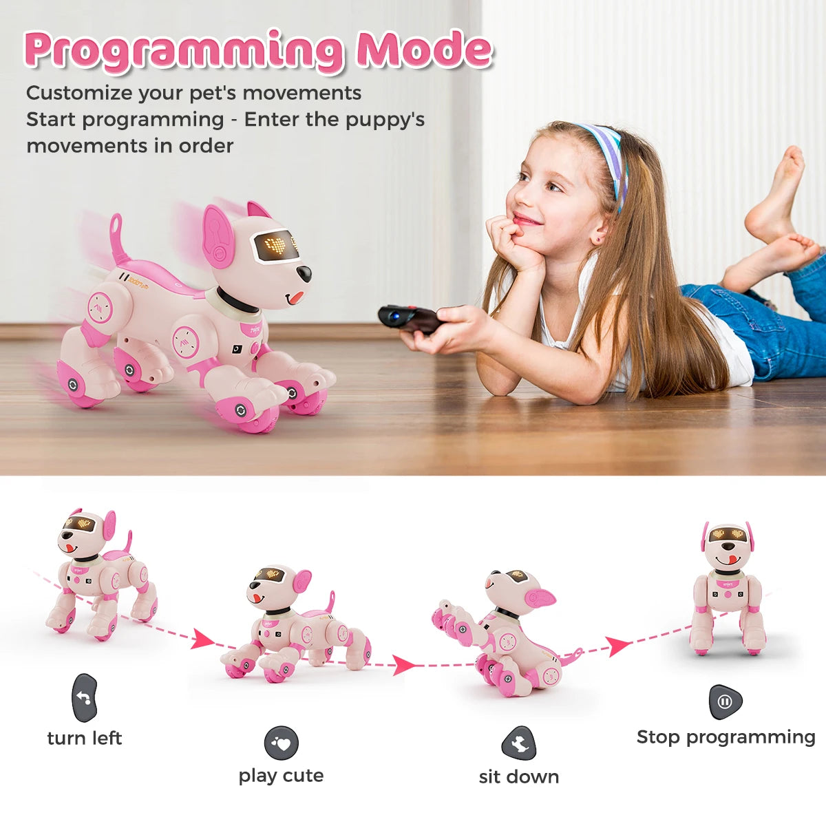 Robot Chien Interactif VATOS – Télécommande 2.4GHz – Commandes Vocales & Tactiles – Jouet Éducatif Enfant