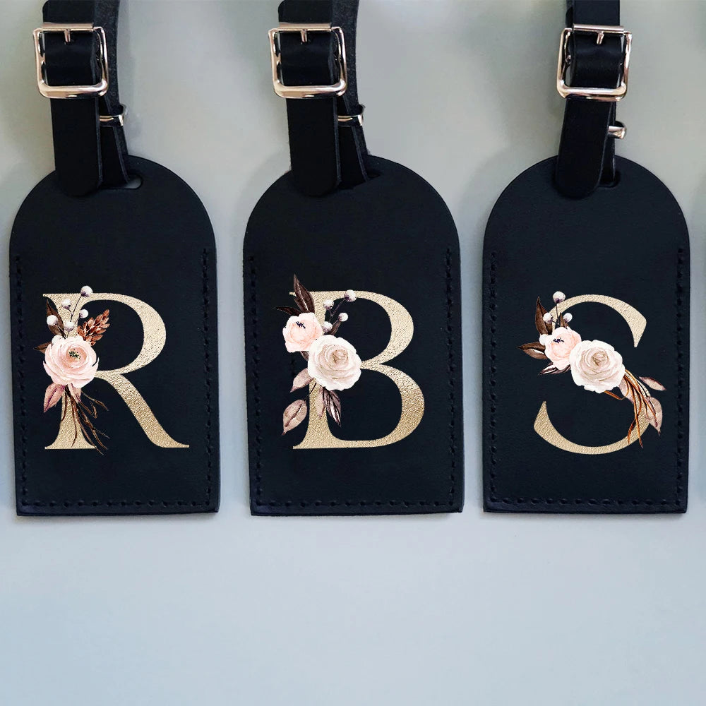 Étiquette de Bagage Initiale en Cuir PU – Carte Nominative & Protection Confidentialité