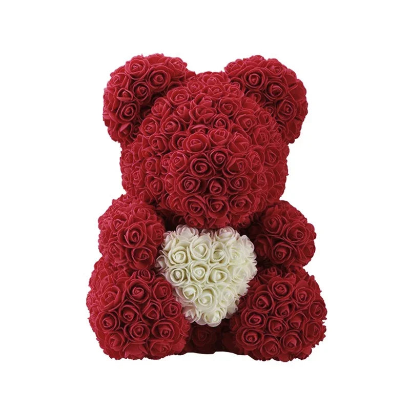 Ours en Roses 25/40 cm – Cadeau Romantique Saint-Valentin, Anniversaire & Mariage