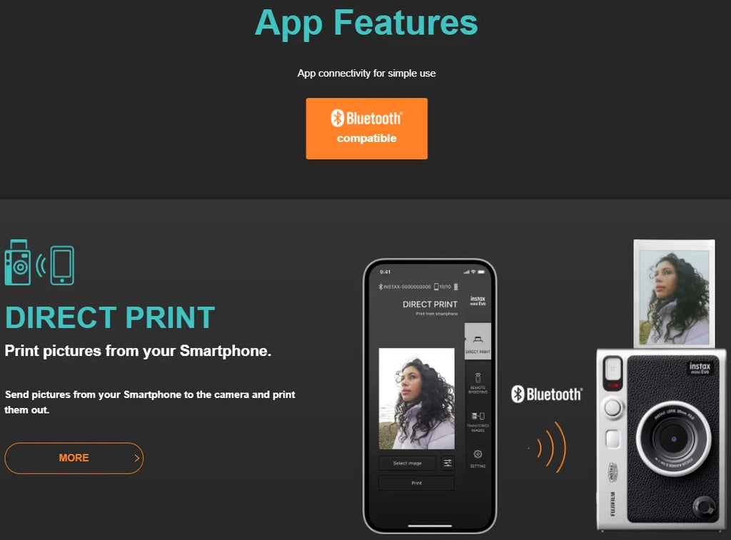 Fujifilm Instax Mini Evo – Caméra Instantanée Hybride | Smartphone Print | Effets Créatifs (Noir & Marron)