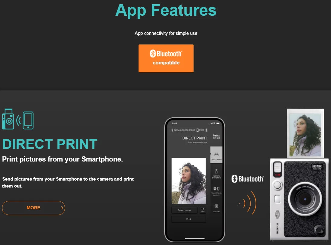Fujifilm Instax Mini Evo – Caméra Instantanée Hybride | Smartphone Print | Effets Créatifs (Noir & Marron)