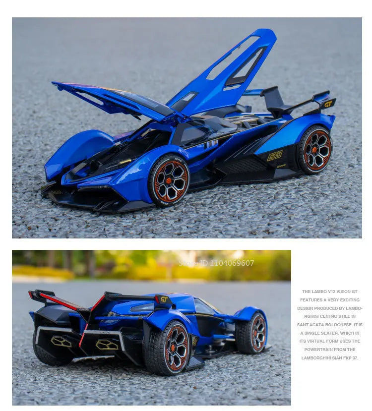 Supercar V12 GT – Modèle 1:22 en Alliage | Son & Lumière | Portes Rétractables