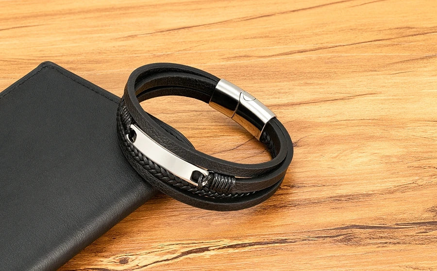 Bracelet Homme Multicouche Cuir & Acier – Style Classique XQNI