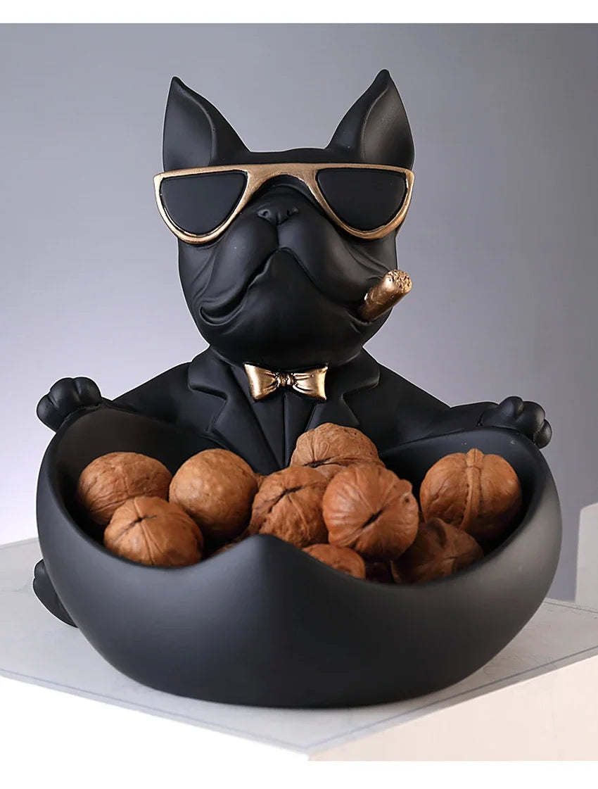 Figurine Chien avec Boîte de Rangement – Statue Décorative en Résine