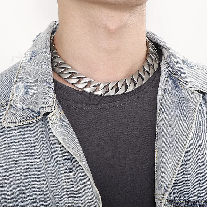 Collier Chaîne Cubaine Large – Acier Inoxydable 316L | Style Punk & Rap (20–31 mm)