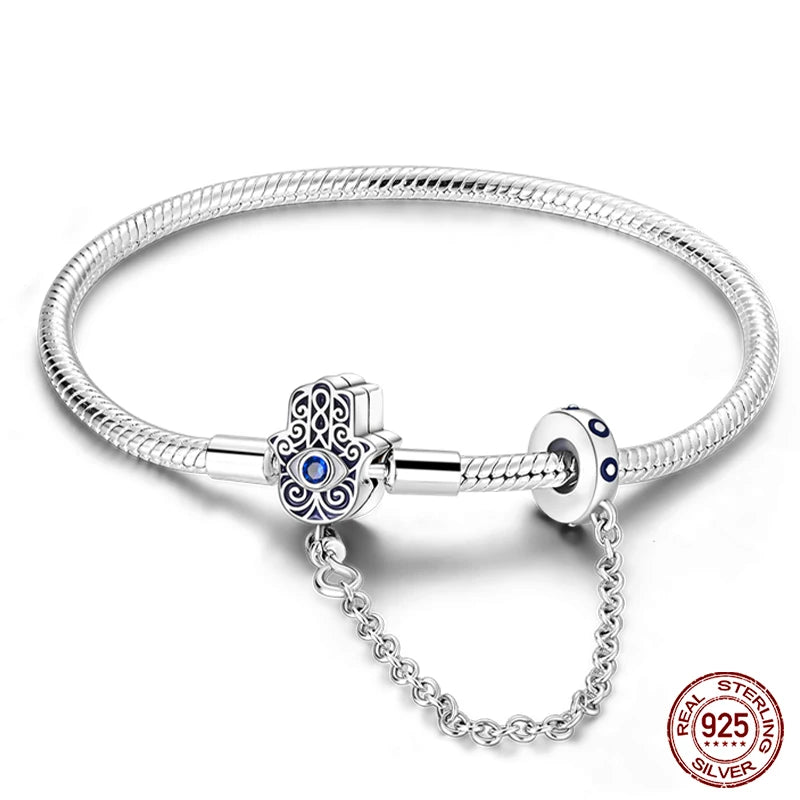 Bracelet en Argent 925 Original – Étoile, Lune & Trèfle Porte-Bonheur